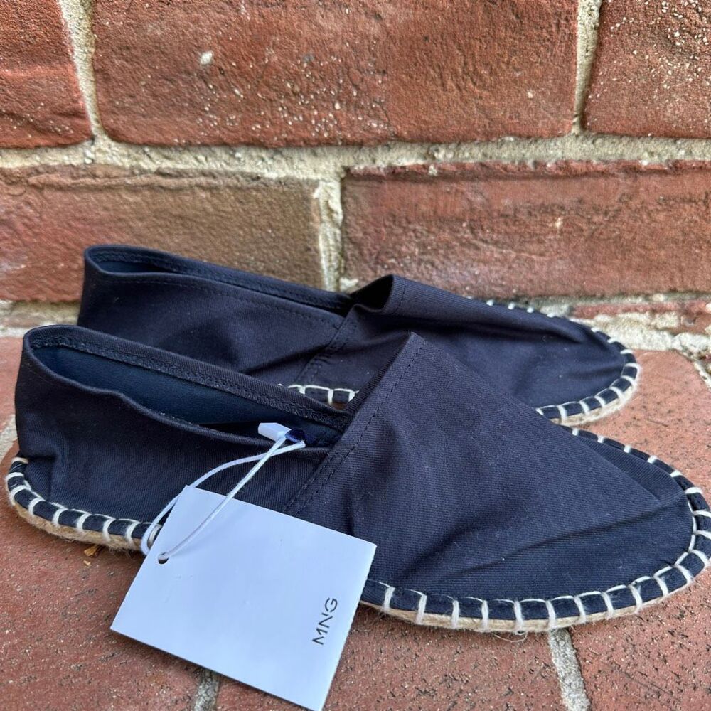 MANGO MNG Espadrille Slip On Flats Navy Blue Canvas EU 38 Womens 7.5 NEW
